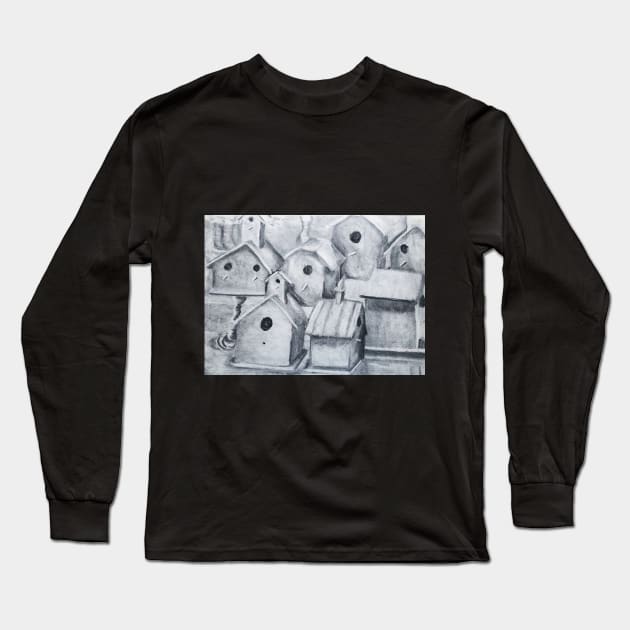 Vintage Birdhouse Village Long Sleeve T-Shirt by Animal Surrealism